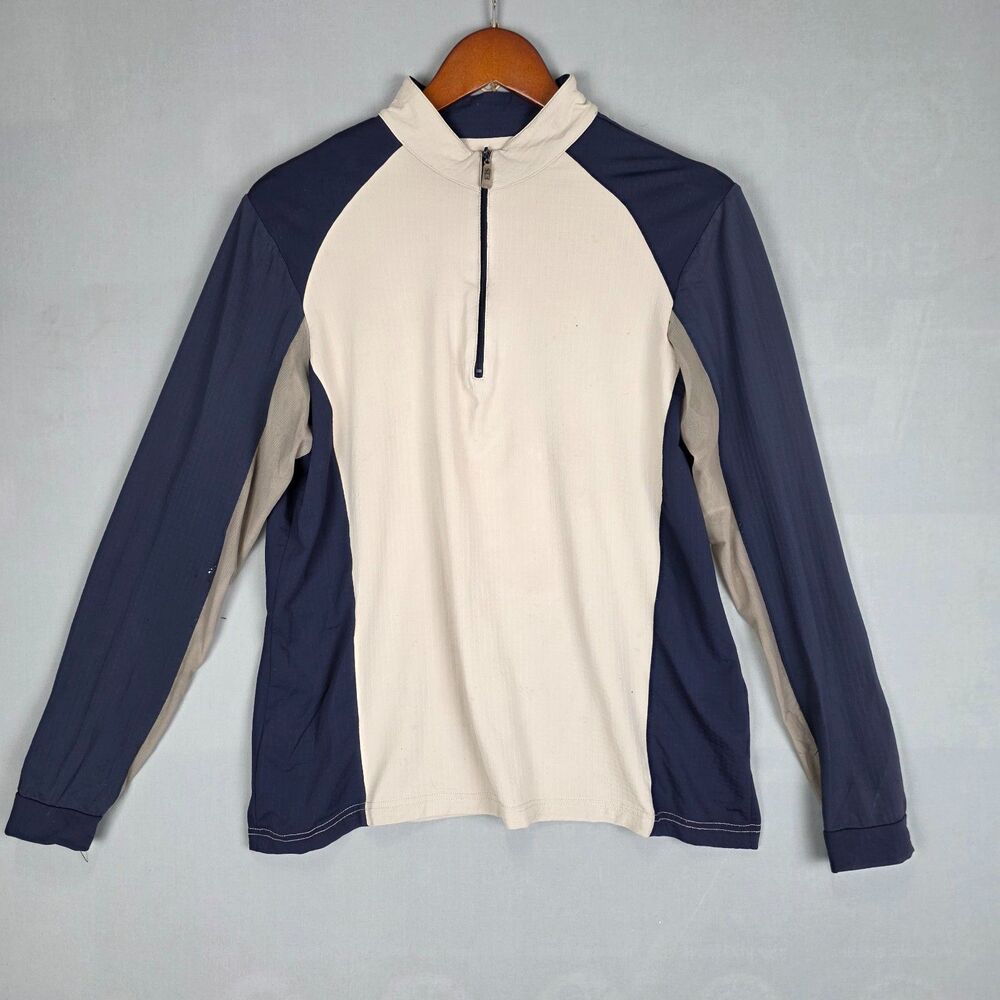 EIS Sunshirt XL Tan with Navy Golf Tennis Pickleball Outdoors Athleticwear Zip